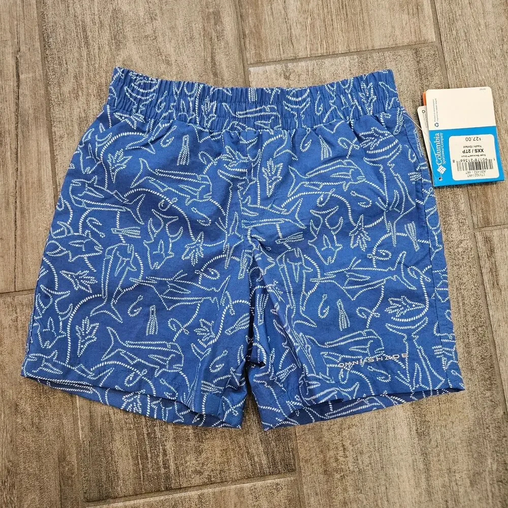 Columbia PFG Swim Shorts‎ Youth XXS Shark Print Blue UPF Fishing NEW Summer